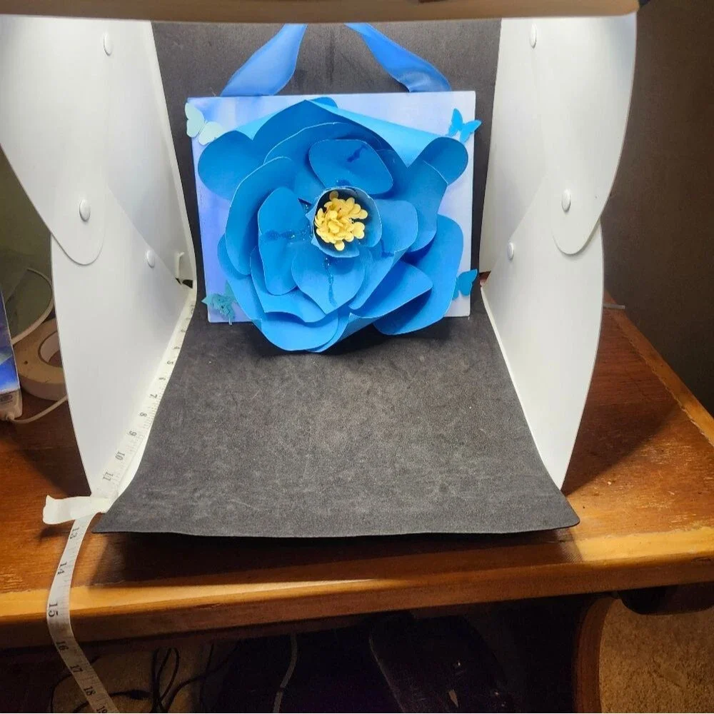 Hand Crafted 3-D Rose Art Canvas Floral Blue Mixed Media 8x10 inch